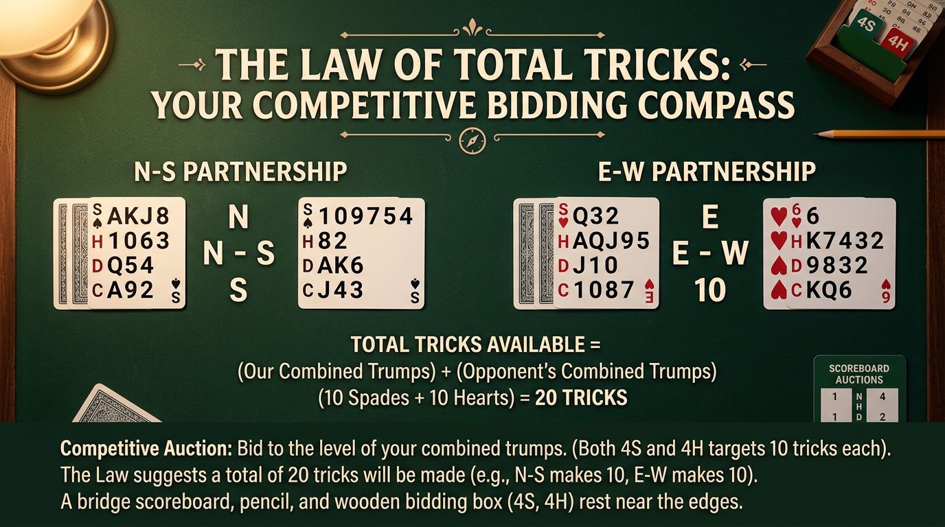 Master the Law of Total Tricks - combined tricks available equals combined trumps. Learn when it works, exceptions, a...