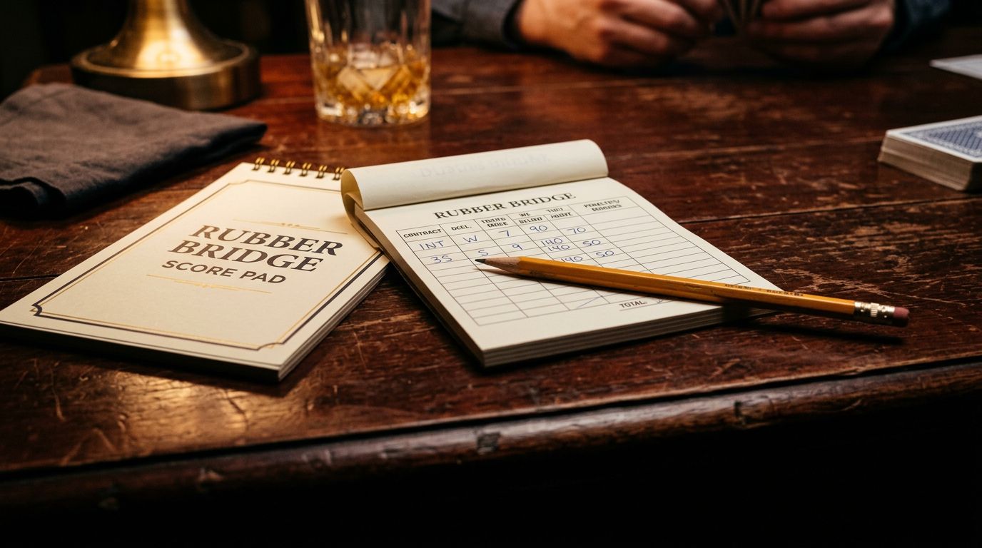 Learn traditional rubber bridge scoring with games, rubbers, honors, and slam bonuses. Understand the format that pre...