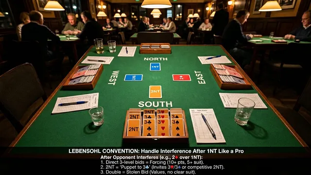 Master Lebensohl: 2NT relay after 1NT overcall or weak two interference. Differentiates invitational vs game-forcing ...