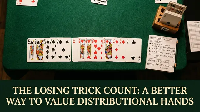Bridge strategy illustration for losing trick count: evaluate suit contract tricks